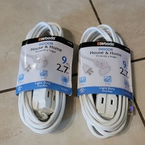 Woods 2 Pack Light Duty White 9ft Extension Cords